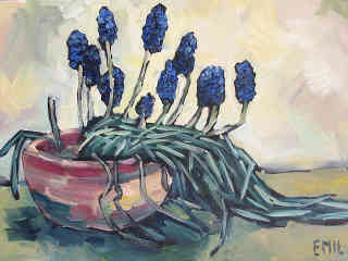 stilleven blauwe druifjes in pot